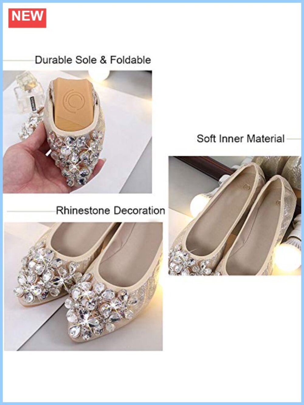 Pointed Toe Rhinestone Foldable Ballet Flats - Picture 3 of 5